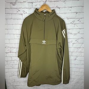 Adidas Originals Olive Green Half Zip Windbreaker | Streetwear | Retro Sport | L